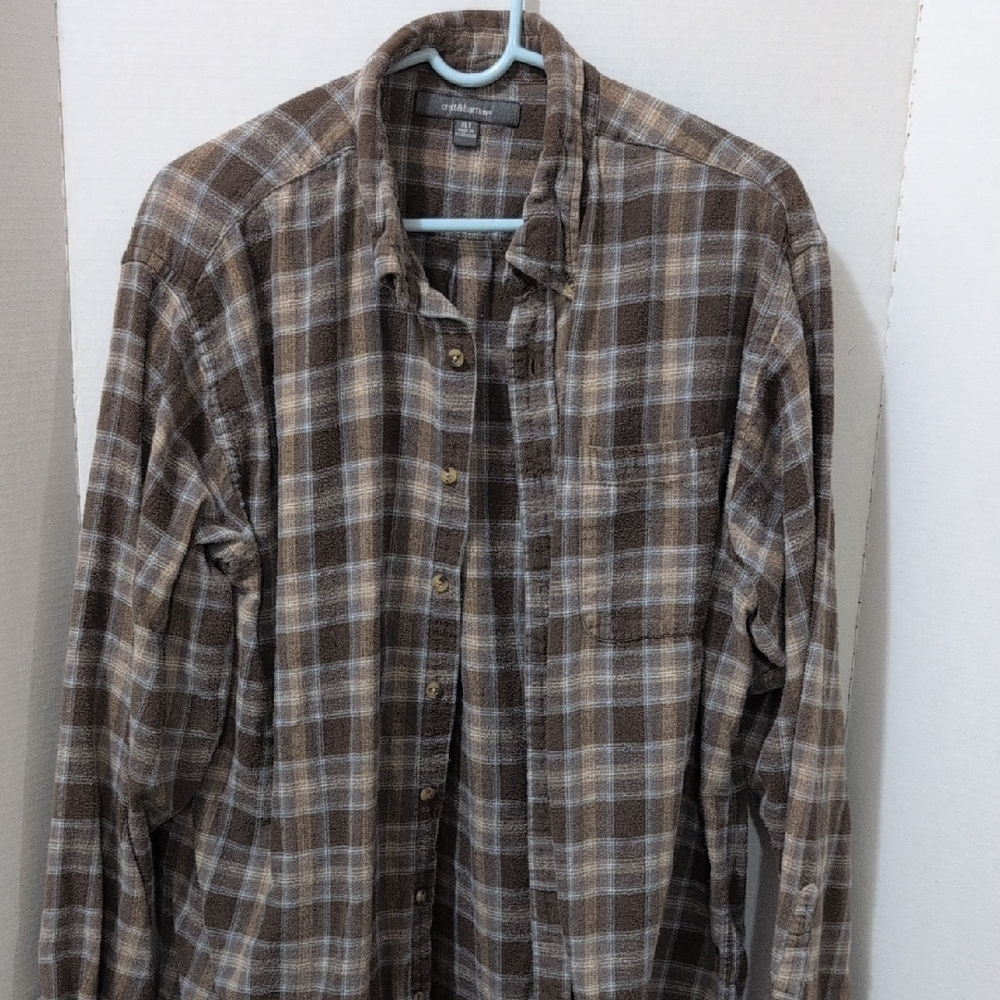 Croft & Barrow Brown Plaid Button Down Shirt XLT Extra Large Tall Cotton Blend
